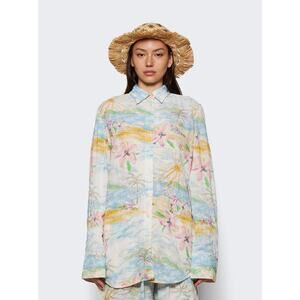 Christopher Esber Crimped Bahia Shirt in Hibiscus Print AU 12 US 8